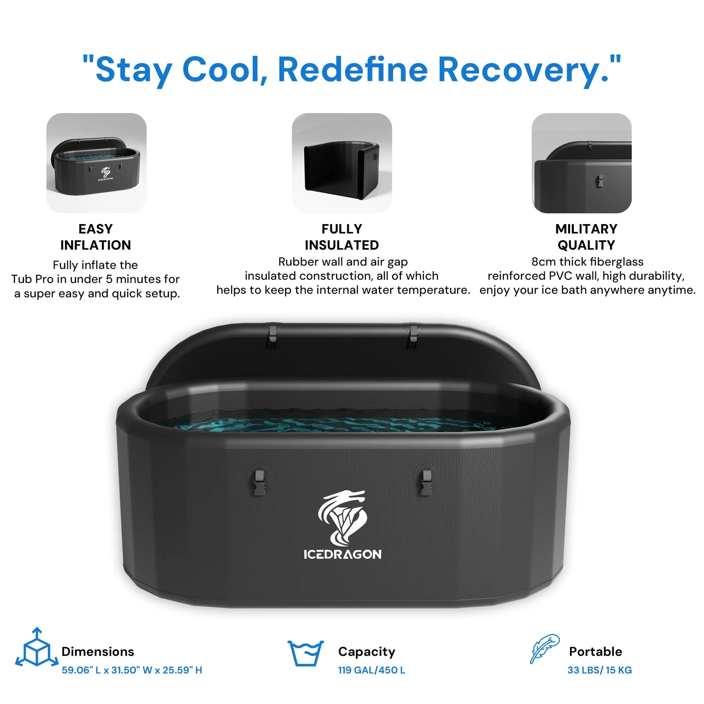 Icedragon Cold Plunge Tub Pro with 1HP Smart Water Chiller