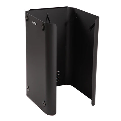 Black metal sauna heater protective sheath on a white background