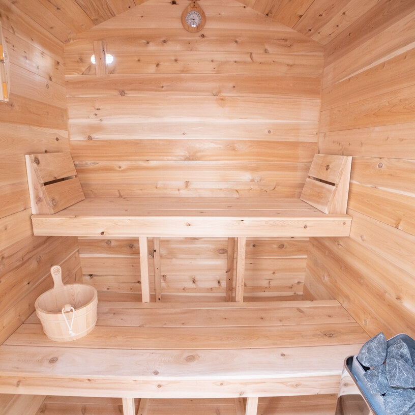 Canadian Timber Granby 3-person white cedar cabin sauna, interior cedar benches
