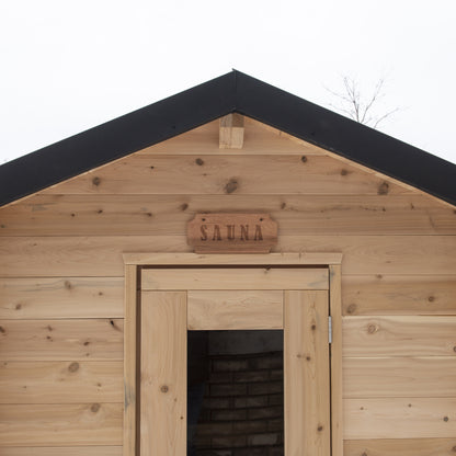 Canadian Timber Granby 3-person white cedar cabin sauna, roof detail