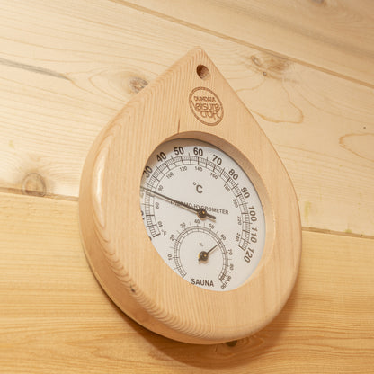 Canadian Timber Luna 4-person white cedar pod sauna, sauna thermometer