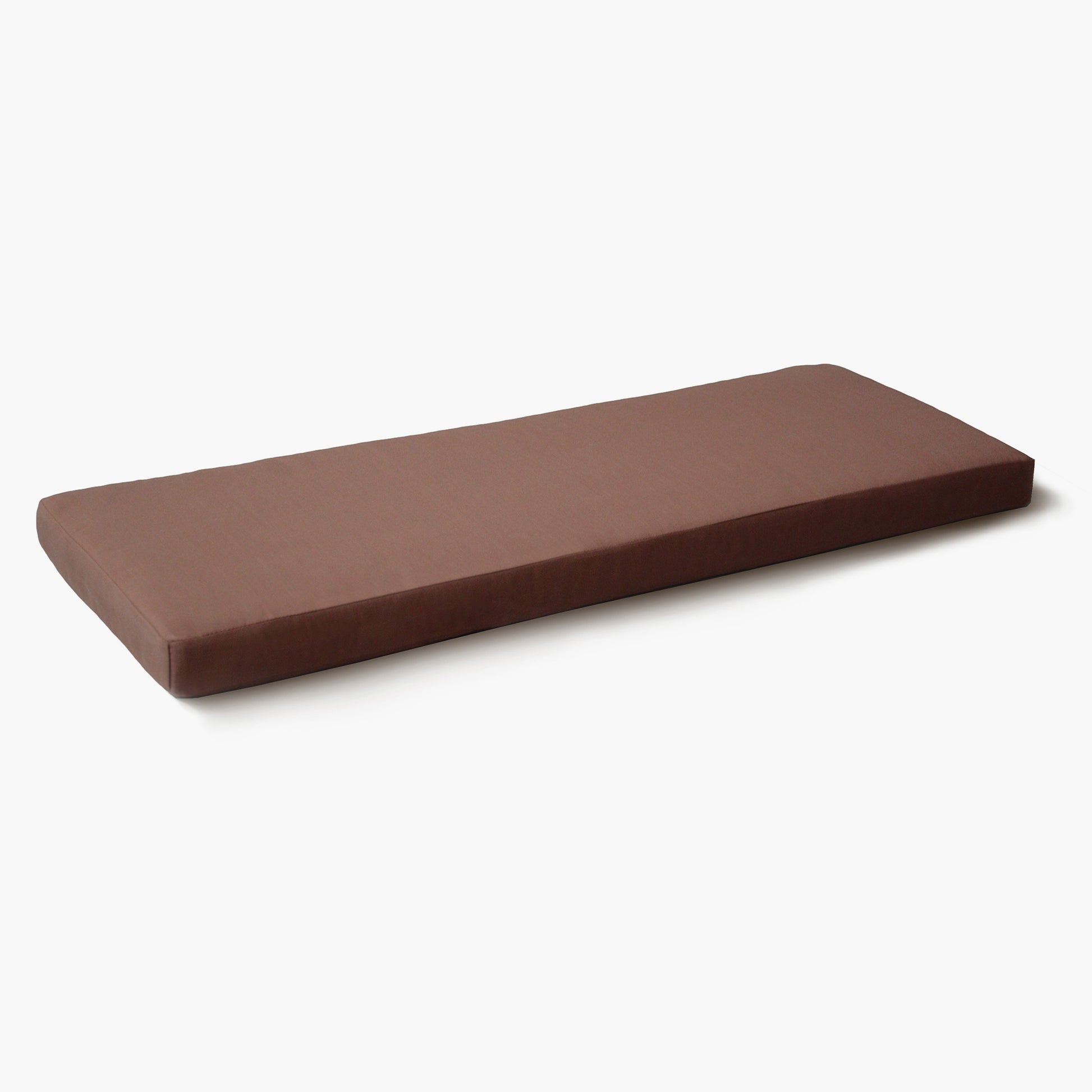 Angled view of the HeatWave brown 2-person sauna seat cushion in marine-grade polyester, shown on a white background