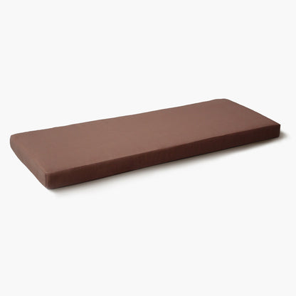 Angled view of the HeatWave brown 2-person sauna seat cushion in marine-grade polyester, shown on a white background
