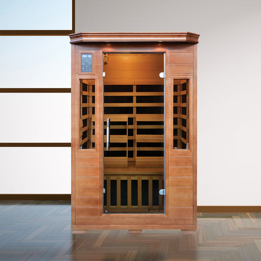 HeatWave 2-Person Hemlock Premium infrared sauna in a home setting