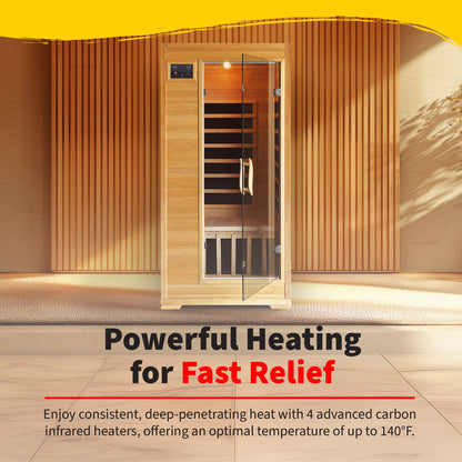 HeatWave Buena Vista 1-2 Person Hemlock Infrared Sauna with 4 carbon heaters delivering deep-penetrating heat up to 140°F