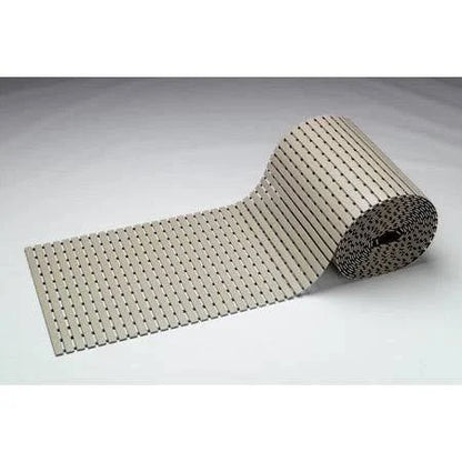 Close-up texture of Harvia anti-slip waterproof beige PVC sauna flooring.