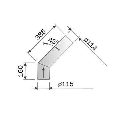 Technical drawing of a Harvia WZ45ST 45 degree stainless steel chimney smoke pipe angle adapter for wood burning sauna heaters