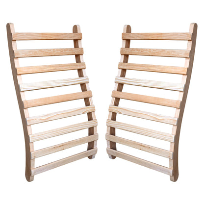 HeatWave Universal Sauna Backrest set of two in natural hemlock wood, curved S-shaped slatted design shown on a white background